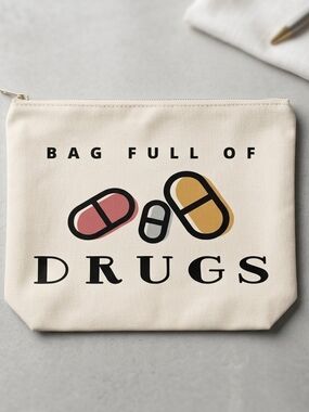 Canvas Pouch "Bag Full of Drugs" with Pill Graphic -NWT